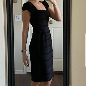 Nanette Lepore black fringe work sheath dress